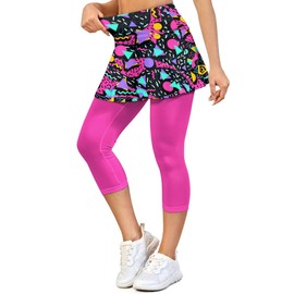 TLLZKFV 80s Outfit for Women 80s 90s Neon Athletic Tennis Skirt Leggings 80s Workout Outfit Costumes Neon Black Pink XL