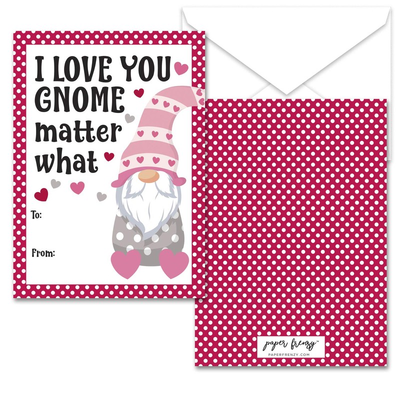 Paper Frenzy Gnome Themed Valentines - 25 pack WITH ENVELOPES