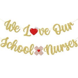 Firefairy We Love Our School Nurses Banner, Nurses Week Decorations, School Nurses Day Appreciation Party Decorations, Thank You Nurses Decor, Gold Glitter