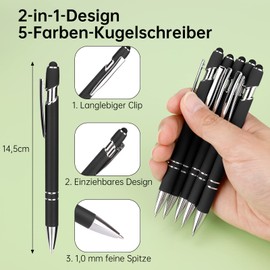 ENLACE Ballpoint Pen High-Quality Ergonomic Ballpoint Pen with Touch Pen, Pack of 5 Non-Slip Grip Zone, Black Ballpoint Pen, Ballpoint Pen Metal Ballpoint Pen Set for Office and Home