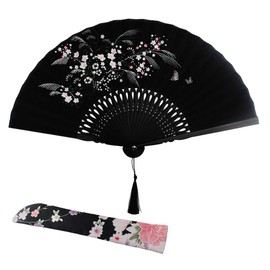 Wobe Grassflowers Folding Hand Held Fans - with a Fabric Sleeve for Protection for Birthday Gifts - Womens Folding Hand Fan Chinese/Japanese Vintage Style Handheld Folding Fan Home Decorations Baby Sh