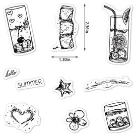Summer Clear Stamps for Card Making, Flower Stamps Ice Cubes Lemonade Clear Rubber Stamps Flower Heart Stamps for Holiday Card Making Decor DIY Scrapbooking Transparent Album Decor Paper Craft
