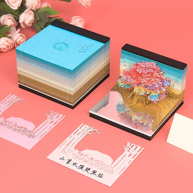 3D Memo Pad with Light Cute Sakura Tree House Decor