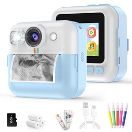 Kid Camera for Boys,Portable Toddler Blue Printing Camera Toy 1080P Video Cameras Children Instant Print Camera for Kids 3 Print Paper & 32G Card Christmas Birthday Gifts（Blue）