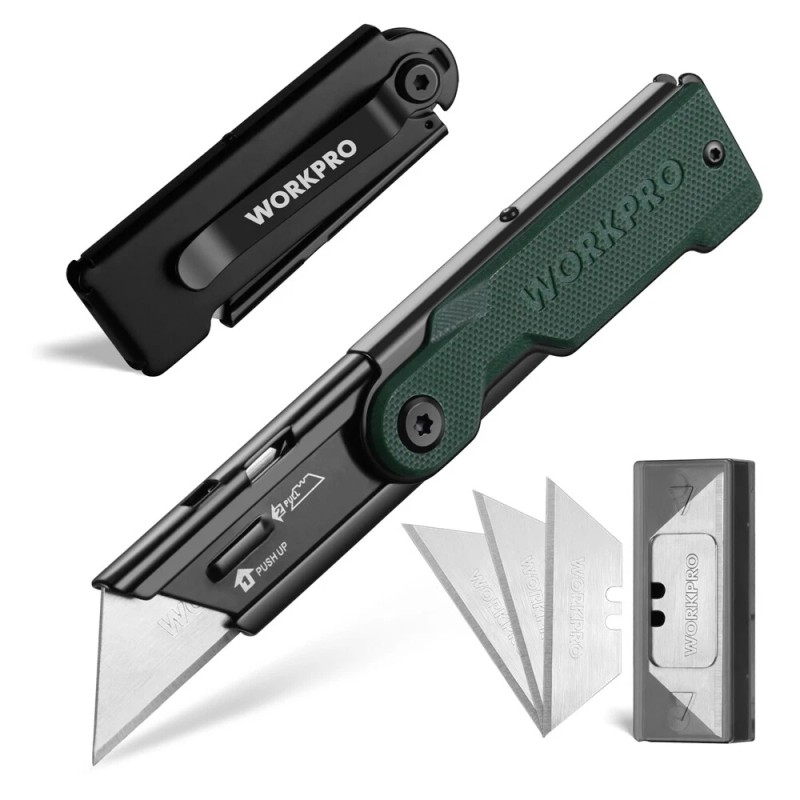 WORKPRO Folding Utility Knife 10 Extra Blade Razor Knife Quick