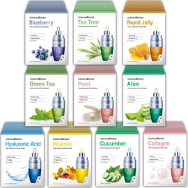 Orangeroses - 100 Combo Pack (10 x10 types), Full Face Facial Sheet Mask with Release Paper for Easy Application, Skincare Facial Mask for Women & Men