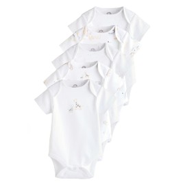 NEXT Kurzärmelige Babybodys Animal Baumwolle, 5 Stk. Weiß 6-9 Monate
