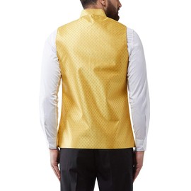 Sojanya (Since 1958 Men'S Silk Blend Yellow & Gold Self Design Nehru Jacket, Size 44