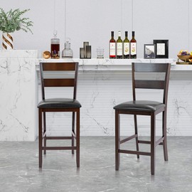 COSTWAY Set of 2 Bar Stools, 25” Counter Height Kitchen Dining Pub Chairs with Soft Padded Seat, PU Leather Cover & Rubber Wood Legs, Suitable for Dining Room, Restaurant & Cafe Store (2)