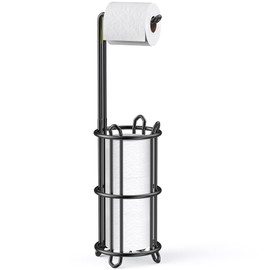 Meangood Freestanding Toilet Paper Holder Stand and Tissue Paper Roll Dispenser, Bathromm Storage Organization-Holds 4 Rolls -Metal Wire Black
