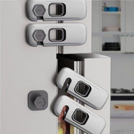 Hebterrka Pack of 4 Child Safety Fridge Lock, Baby Safety Cabinet Locks, Oven Clasps, Fridge Lock, No Tools Required (Grey)