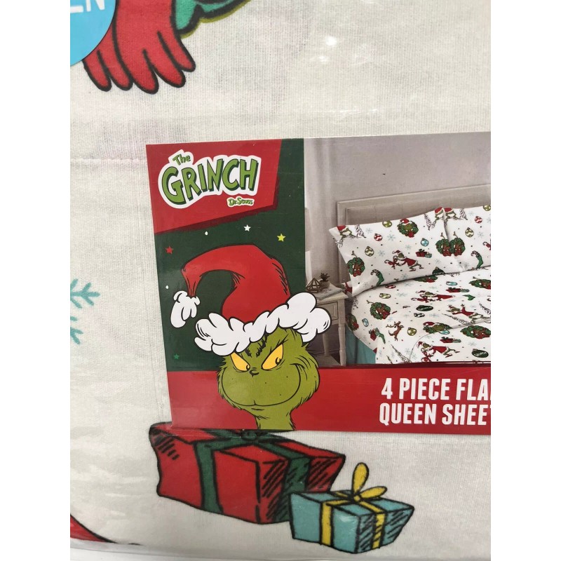 The GRINCH Max Dr. Seuss QUEEN Size 4 Pc Cotton