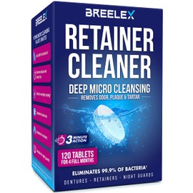 Breelex BREELEX Denture Cleaning Tablets - 120 Retainer Cleaner Tablets for Aligner, Mouth & Night Guard - FSA HSA Approved Products - Dental Cleanser for Nightguards- Fresh in 3 Minutes - 120 Tablets
