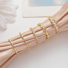 Gold Rings for Women Non Tarnish Rings Wedding Rings Stackable Rhinestone Rings Engagement Rings for Women Dainty Layered Rings Trendy Jewelry for Women Wedding Party Outfit (Gold-6)