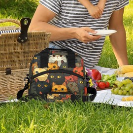 Obtravar Colorful Cats Insulated Lunch Bag For Women Men Leakproof Reusable Lunch Box Cooler Tote Bags For Travel Work Picnic