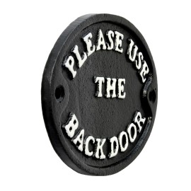 Unbranded Please Use The Back Door Oval Cast Iron Plaque Sign Embossed Black 4 3/4 inch