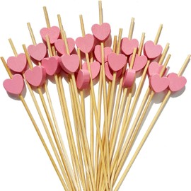Cocktail Picks, 100 PCS Pink Heart Toothpicks for Appetizers,4.7 inch Long Bamboo Fruit Sticks Food Sandwich Charcuterie Skewers for Wedding, Valentines Galentines Day Party Decorations