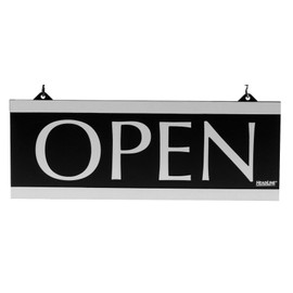 Headline Sign - Century Series 2-Sided Reversible "Open" / "Closed" Sign with Hanging Holes, Suction Mount, 13" x 5", Black and Silver (4246)