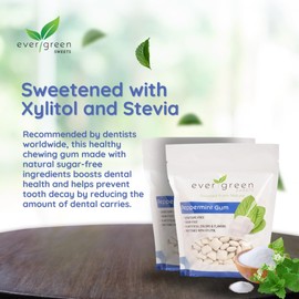Evergreen Sweets Chewing gum - 400 Pieces Per Bag - Natural Peppermint Gum Made with Xylitol and Stevia - Sugar-Free, Aspartame Free and Vegan