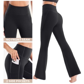 Ewedoos Fleece Lined Pants Women Yoga Pants with Pockets for Women Flare Leggings Bootcut Thermal Pants for Winter Black