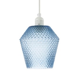 Modern and Compact Midnight Blue Glass Diamond Design Easy Fit Pendant Lamp Shade for Kitchen, Lounge, Dining Room etc | 17cm x 17cm by Happy Homewares