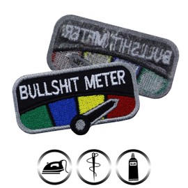 Bullshit Meter Embroidered Sew-On DIY Iron-On Patch Motodrad Speedometer Indicator Patch Embroidery Funny Biker Patch Iron-On Patch Applique Bullshit Detector - 60 x 32 mm