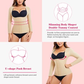 Gotoly Women Waist Trainer Corset Tummy Control Shapewear Upper Arm Shaper Post Surgical Slimmer Compression Tops (XXX-Large, Beige)