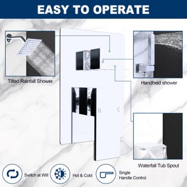 Solid Brass 3 Way Shower Diverter Valve, Drettyer Matte Black 3 Outlet Pressure Balancing Mixer Shower Temperature Control Shower Valve Kit