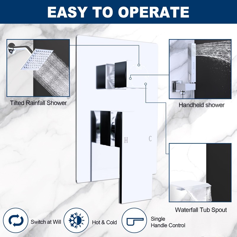 Solid Brass 3 Way Shower Diverter Valve, Drettyer Matte Black