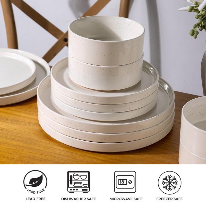 AmorArc Ceramic Dinnerware Set for 4 | Speckled Stoneware Plates