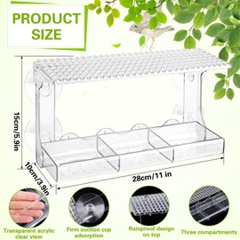 Large Window Bird House Window with 4 Suction Cups, Transparent Window Feeder for Birds, Bird Feeder Window with Removable Tray for Small Wild Birds, 28 x 10 x 14.5 cm