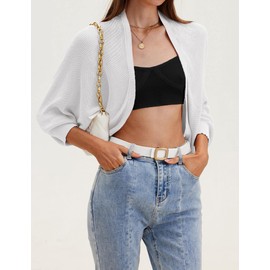 Hotouch Y2K Shrug Sweaters 2023 Long Batwing Sleeve Open Front Knitted Cropped Cardigan Bolero White