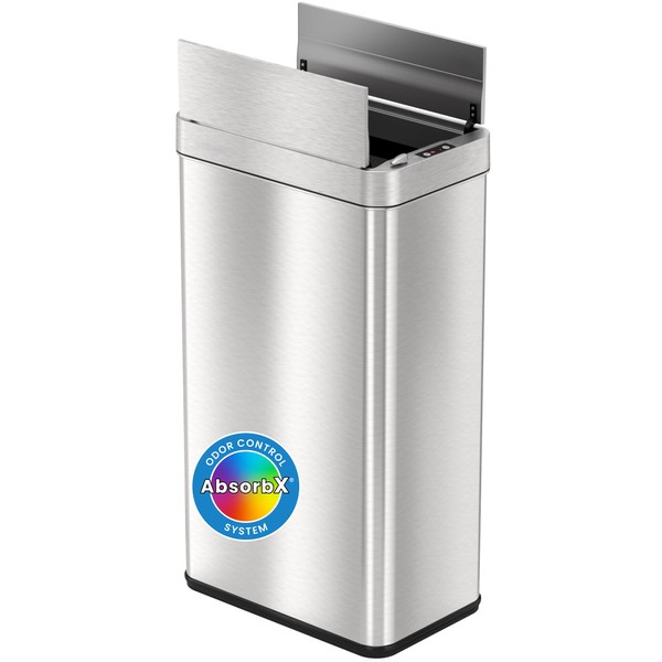 iTouchless 18 Gallon Wings-Open Sensor Trash Can with AbsorbX Odor Filter & Pet-Proof Lid, 68 Liter Stainless Steel Automatic Touchless Kitchen Garbage Bin