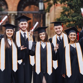 GHGMAO Plain Graduation Stole for Unisex Adult Classic End With Trim Graduation Sash Honor Stoles, 72" Long, 9 Colors (White and Gold)