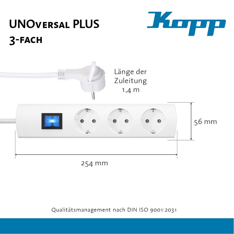 Kopp 233302018 Indoor 3AC outlet(s) 1.4m White power extension 233302018,