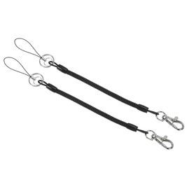 PATIKIL 6" Retractable Coil Spring Keychain with Keyring Lobster Clasp, 2 Pcs Plastic Spiral Stretchy Cord Strap Snap Hook for Key ID Passes Tags, Black