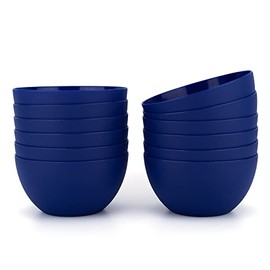 KX-WARE Plastic Bowls set of 12 - Unbreakable and Reusable 32oz/6 inch Plastic Cereal/Soup/Salad Bowls Navy Blue | Dishwasher Safe, BPA Free