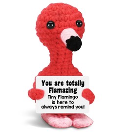 Onperpoe Lustige Positive Crochet Animal Flamingo mit Inspirierender Karte Positive Geschenke Emotional Support Animal Handgefertigt Flamingo Geschenke für Frauen Mädchen Geburtstag