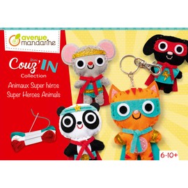 Avenue Mandarine KC146C Mini Couz'IN Creative Set, 4 Animals for Sewing, Ideal for Children from 6 Years, 1 Set, Superheroes