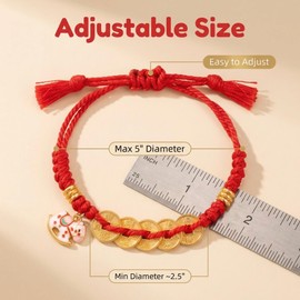 Bomeirc Braided Rope Bracelet with Rocking Horse Charm Adjustable Gold Bead Multicolor Cord Bracelet for 2026 Year of the Horse, Handwoven Red String Bracelet with Lucky Coin & Removable Charms(Golden five copper coins)