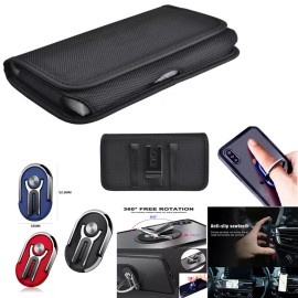 wireless accessories Pouch Case for ANS Koobee K100 Holster Belt Clip +Car Mount Stand - 3in1 Ring Red +Pouch Case