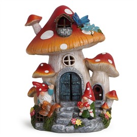 Hodao Spring Garden Mushroom Gnomes Decorations Mushroom House Ornaments Decor Summer Gnomes Figurines Spring Butterfly Lighting House for Outdoor Garden Decor Birthday Gifts for Mom, Grandma,Women