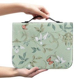 Tutolipy Green Leaves Print Bible Cover Premium PU Leather Bible Case Multi-Pocket Zipper Bag with Top Handle