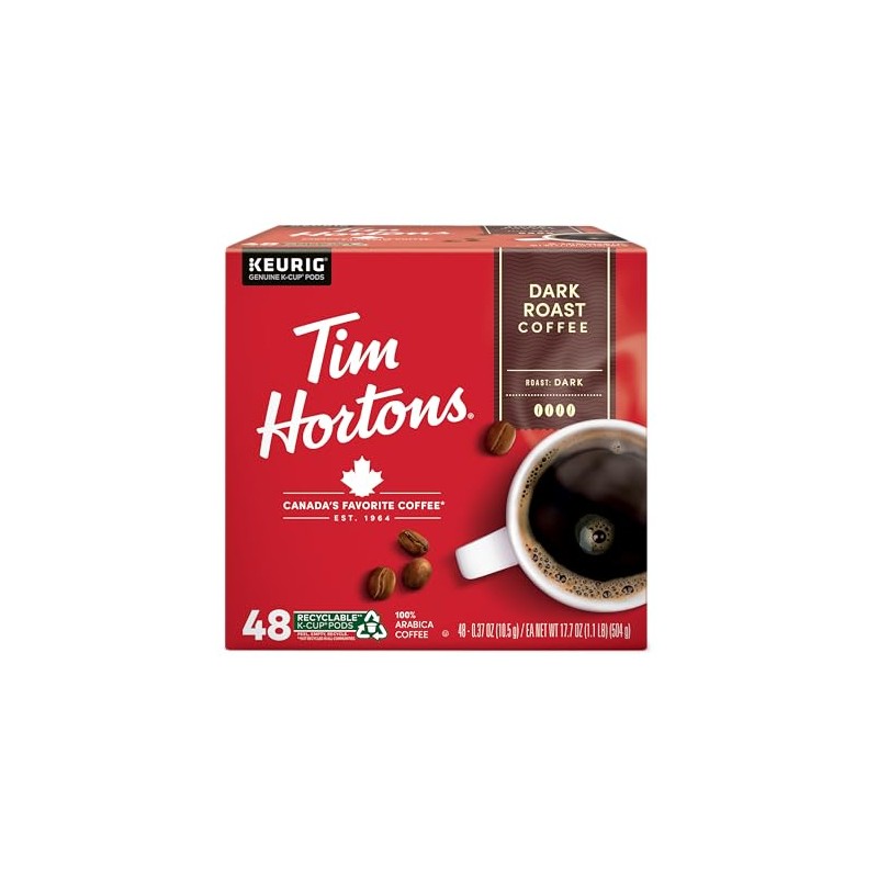 Tim Hortons Dark Roast 100% Arabica Ground Coffee KCUPs, 48ct