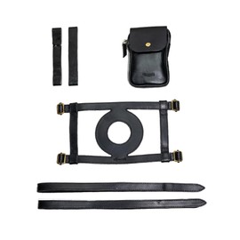 Trip Machine Company Genuine Leather Motorcycle Fuel Tank Straps, Heavy Duty Adjustable Horizontal Mount Cover - Center Fuel Inlet (Tank Strap With Pouch, Black)