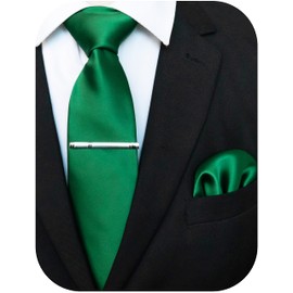 JEMYGINS Men's Satin Tie Set Tie & Pocket Square & Tie Clip, Green (green 2)