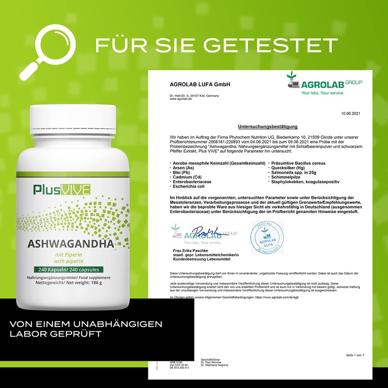 Plusvive Ashwagandha 240 Capsules - High Dose with 1950 mg