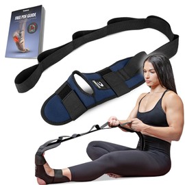 DMoose Fitness Foot & Calf Stretcher with Adjustable Padded Stretching Strap for Plantar Fasciitis, Hamstring, Heel Spurs and Achilles Tendonitis Relief - Yoga Leg Stretch Strap (Navy Blue)