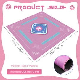 KUIRAN Mahjong Mat for Table, Noise Reduction Non-Slip Mat 31.5*31.5 Inch Mahjong Table Mat with Rules for Poker, Board Games Table Mat, Card Games, Tile Games, Dominoes(Pink)