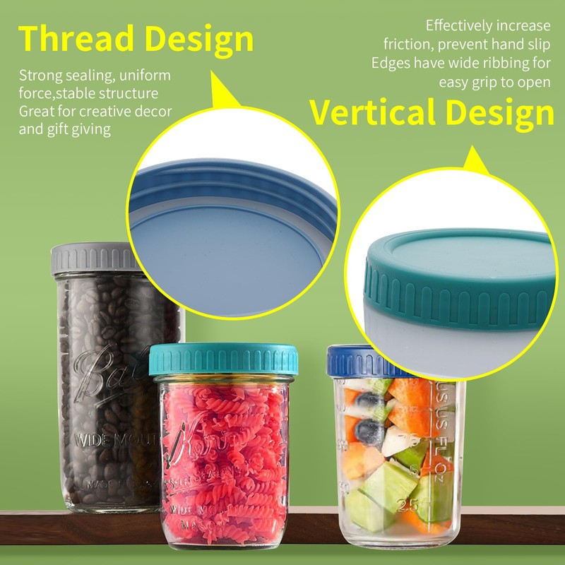 16 Pack 8 color Plastic Mason Jar Lids with Silicone